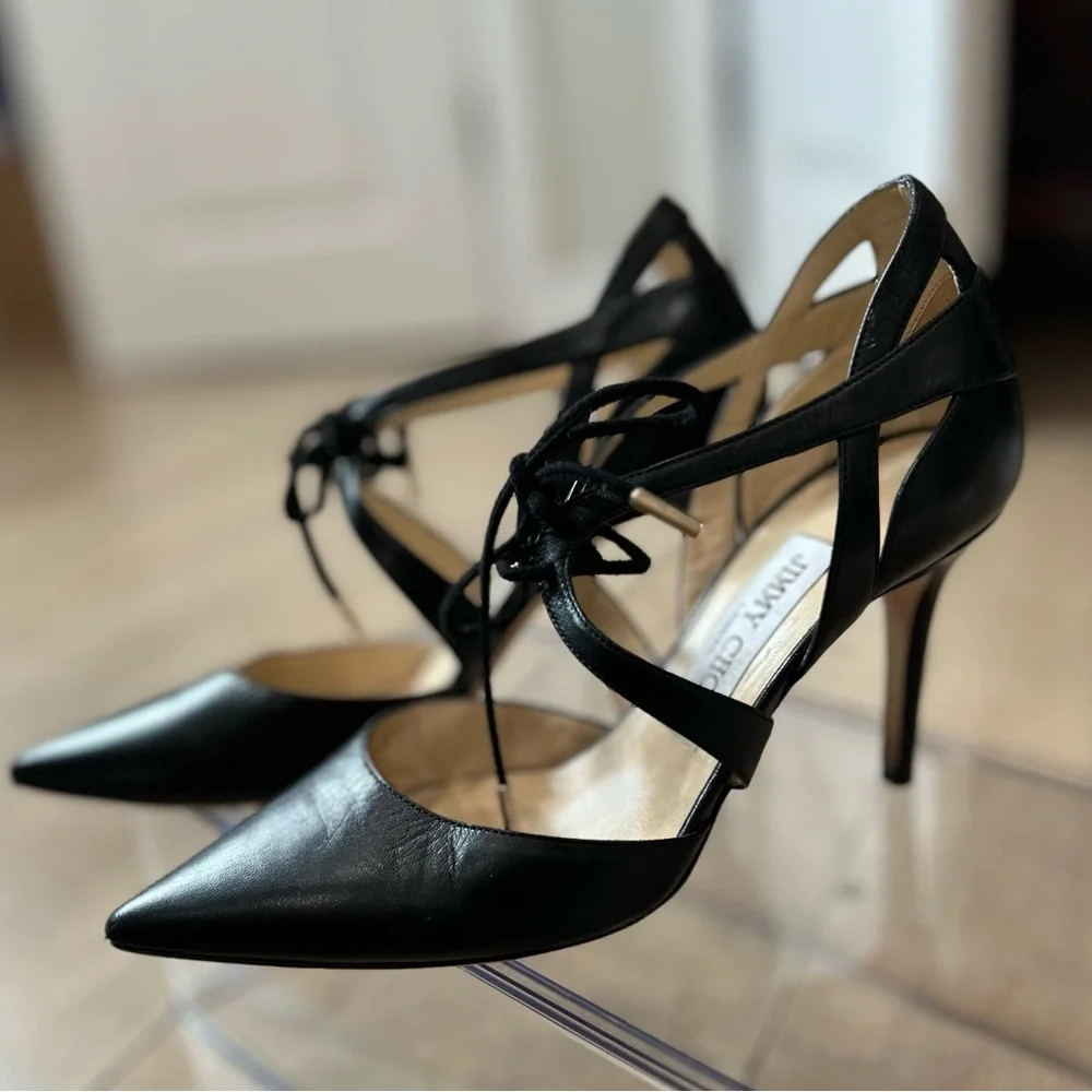 Jimmy Choo black leather heels. So cute. - Picture 2 of 9